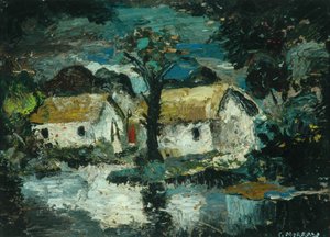 Cabaña con arroyo (óleo sobre tabla) de Charles Murray
