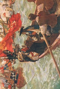 Home coming of Charles II, ilustración de The History of the British People publicada por Waverley, c.1940 (litografía en color)