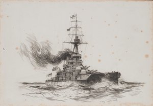 El buque británico Iron Duke. Dibujo (25,5x36,8 cm) de Charles M. Padday () , principios del siglo XX.