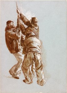 Pescadores tirando de una cuerda de Charles Napier Hemy