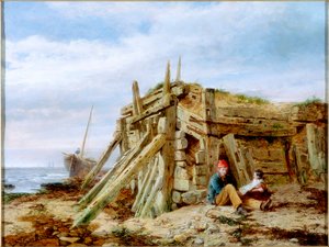 Bajo el rompeolas, c.1863 de Charles Napier Hemy