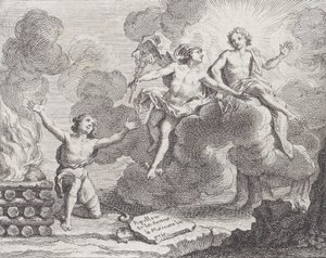 Apolo, Mercurio y las pastoras, Fábula X en La Motte, Fábulas Nuevas, 1719 de Charles Nicolas Cochin