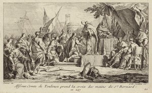Alfonso I, conde de Toulouse, toma la cruz de la mano de Bernardo de Claraval, prometiendo unirse a la Segunda Cruzada de Charles Nicolas II Cochin