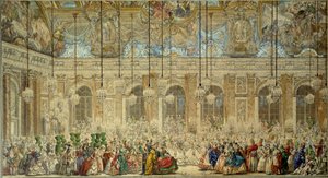 Baile de máscaras o baile de los Ifs dado para la boda de Luis Delfín de Francia (1729-1765) con María Teresa de España en la Galería de los Espejos en Versalles en febrero de 1745