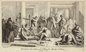 Descubrimiento de las reliquias de San Baudilio, martirizado en Nimes en 250 (grabado) de Charles Nicolas II Cochin