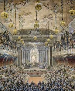Representación del ballet comedia “La Princesa de Navarra” en Versalles, con motivo del matrimonio de Luis Delfín de Francia con María Teresa de España (1726-1746) en Versalles el 23 de febrero