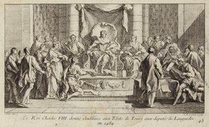 El rey Carlos VIII de Francia escuchando a los diputados de Languedoc en los Estados Generales en Tours de Charles Nicolas II Cochin