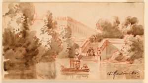 Vista imaginaria del castillo Vaux-le-Vicomte de Charles Nicolas Ransonnette