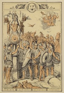 Cuentos de Lucian: La gente de la luna sorprendida por los centauros de las nubes (litografía en color) de Charles Oliver Murray