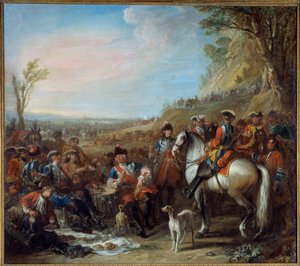 Detención de granaderos a caballo de la casa del rey (1734). En el centro, Monsieur de Creil, Comandante de Charles Parrocel