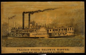 Prairie State. Baldwin, Maestro. Un paquete regular de San Luis a La Salle, en el río Illinois (litografía, coloreada)