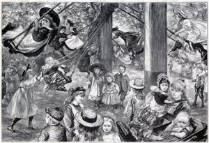 Un gimnasio infantil al aire libre en Battersea Park, Londres - 1898 - dibujado del natural por Paul Renouard de Charles Paul Renouard