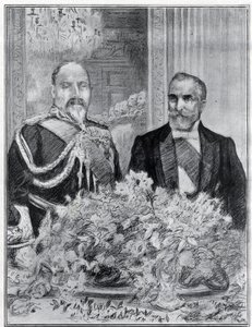 Cordial: la visita del presidente francés Émile Loubet a Londres - el banquete en la embajada francesa - el Rey Eduardo VII y Loubet - dibujado por Paul Renouard para el periódico The Graphic. Julio de 1903. de Charles Paul Renouard