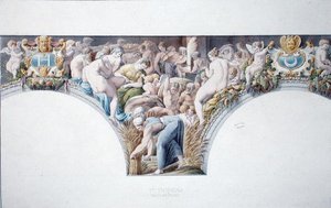 Ms 1014 Friso del salón de baile en Fontainebleau, placa de un álbum de Charles Percier