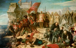 Levantamiento del sitio de Malta. La ciudad fue sitiada por el general otomano Mustapha en septiembre de 1565. En la pintura, Don Garcie de Toledo, virrey de Sicilia, lidera la operación