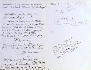 Última página de una carta al editor de Baudelaire, Auguste Poulet-Malassis (1825-78) sobre la publicación de 