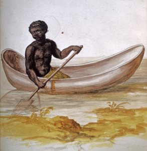 Joven negro en una canoa en el Caribe, c.1686 (acuarela) de Charles Plumier