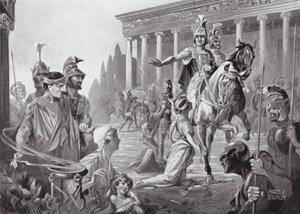 Alejandro en el saqueo de Tebas, 335 a.C. (litografía) de Charles Rebel Stanton