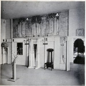 Vista interior de un salón de arte decorativo en Viena, circa 1900 (decoración y muebles de Charles Rennie y Margaret MacDonald Mackintosh) de Charles Rennie Mackintosh
