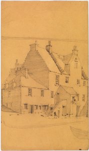 Boceto a lápiz de edificios antiguos, probablemente en Glasgow (lápiz, papel)