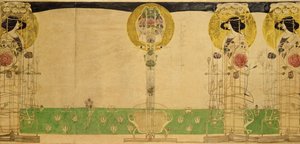 Diseño preliminar para la decoración mural del primer piso de la sala de té de Miss Cranston en Buchanan Street, 18967 de Charles Rennie Mackintosh