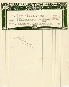 Diseño de papelería para John Orr & Sons, Glasgow, c.1894-1898 de Charles Rennie Mackintosh