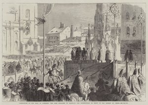 Coronación del Rey de Hungría, el Rey jurando mantener la Constitución frente a la Iglesia en Pesth de Sir John Charles Robinson