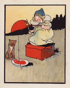 Disparate: Bebé pescando en un plato (litografía en color) de Charles Robinson