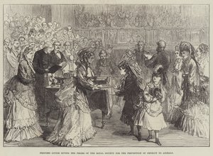 La princesa Louise entregando los premios de la Real Sociedad para la Prevención de la Crueldad hacia los Animales de Sir John Charles Robinson