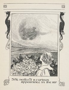 Notó una curiosa aparición en el aire.
Alicia y el gato de Cheshire. de Charles Robinson