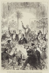 El banquete del Carlton Club en la escuela de equitación, Knightsbridge, brindando por la salud de Lord Beaconsfield de Sir John Charles Robinson