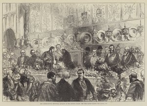 El banquete municipal internacional en la Mansion House, el alcalde pasando la copa de amor