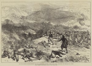 La Guerra, Batalla de Kniejesevacz, la Primera Brigada de Infantería, bajo el mando de Hafiz Pasha, atacando a los serbios en un bosque