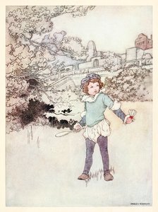 Frontispicio "Este hermoso hijo mío" de "A Revival - When Forty Winters Shall Besiege Thy Brow" en The Songs and Sonnets of William Shakespeare de Charles Robinson