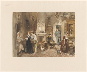 Sirvientes de un castillo unidos en una antesala de Charles Rochussen
