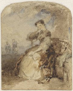 Señora sentada en un banco bajo un árbol, con un libro en la mano de Charles Rochussen