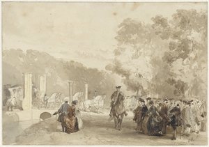 El carruaje del príncipe saliendo de la entrada de Huis ten Bosch de Charles Rochussen