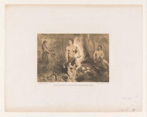Hombres, mujeres y niños en el bosque. Kvenen, habitantes más antiguos de los Países Bajos (título sobre objeto) de Charles Rochussen