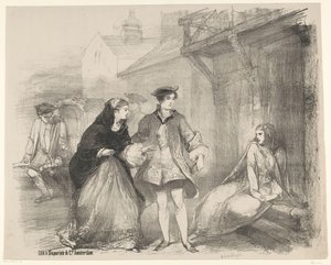 Escena de la obra The Cardlayer Anuncio Entradas para ballets y obras de teatro en el Amsterdam City Theatre (título de la serie) de Charles Rochussen