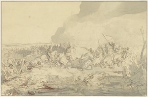 Batalla entre la caballería y la gente de a pie en traje del siglo XVI