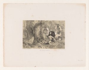 La persona enferma es llevada a un árbol hueco El árbol hueco (título sobre el objeto) de Charles Rochussen
