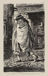 Una figura con capa pasando por la calle (en la época de la peste en Londres) de Charles Samuel Keene
