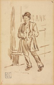 Estudio de un hombre borracho pasando por un banco de Charles Samuel Keene