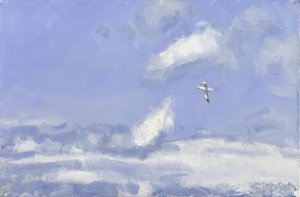 Alcatraz y nubes, 2016 (óleo sobre lienzo) de Charles Simpson