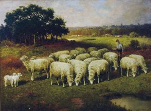 Un pastor con sus ovejas en el campo, 1898