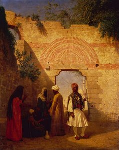 Árabes frente a una puerta, Damasco, Siria de Charles Theodore  Frere