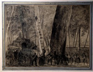 Revolución Francesa: El cuerpo de Jean-Paul Marat (1743-1793) enterrado en el jardín de los Cordeliers. Dibujo de Charles Thevenin (1764-1838) 1793