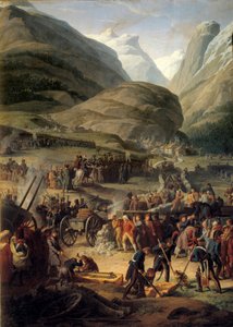 El ejército francés en Bourg Saint Pierre para la travesía del Gran San Bernardo el 20/05/1800 - Pintura de Charles Thevenin (1764-1838)