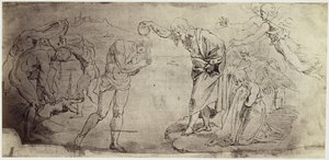 Reproducción fotográfica de un dibujo de Rafael, Bautismo de Cristo en el río Jordán