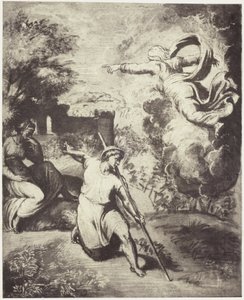 Reproducción fotográfica de un dibujo de Rafael, expulsión de Adán y Eva del paraíso